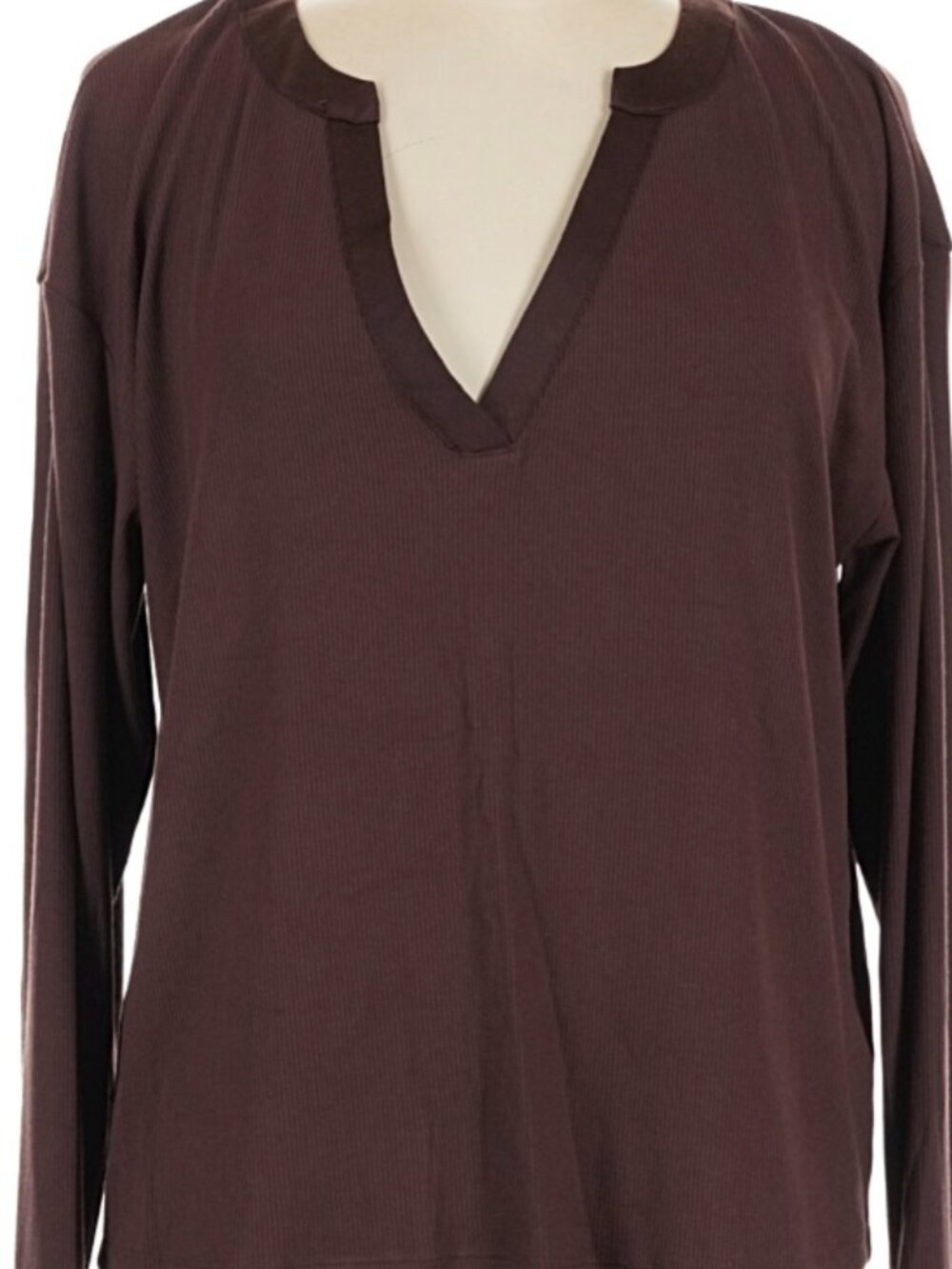 NWT Evereve Bex Split Neck Modal Blend Ribbed Long Sleeve Top Staple Brown M - Picture 5 of 10